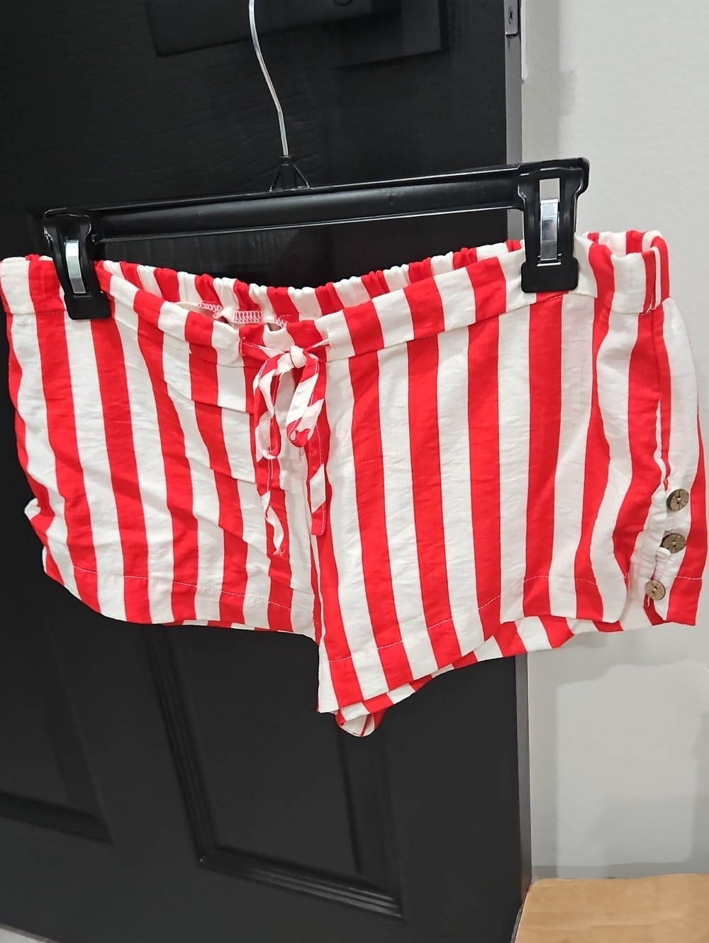 SHEIN Red & White Vertical Stripe Drawstring Athletic Shorts
